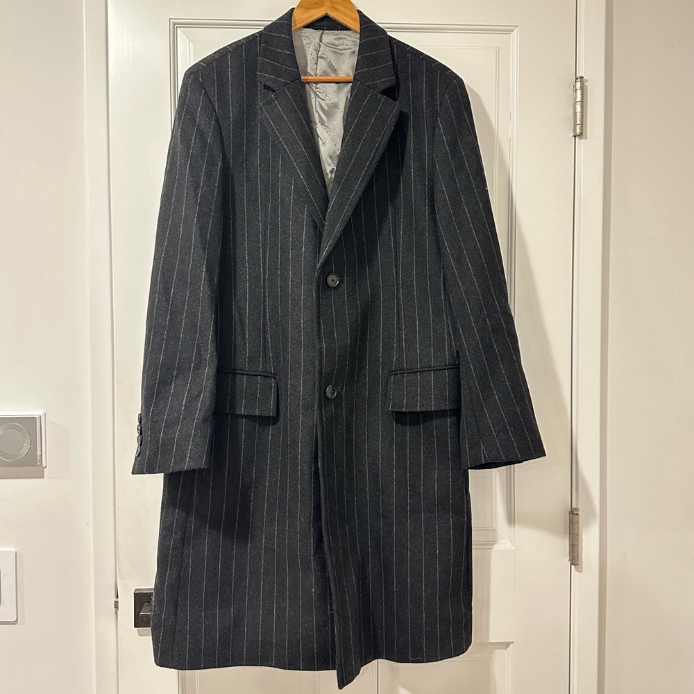 Hugo Boss Vintage Wool Coat Men’s striped dark grey M